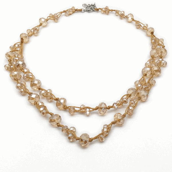 Gold Double Strand Clear Bead Necklace