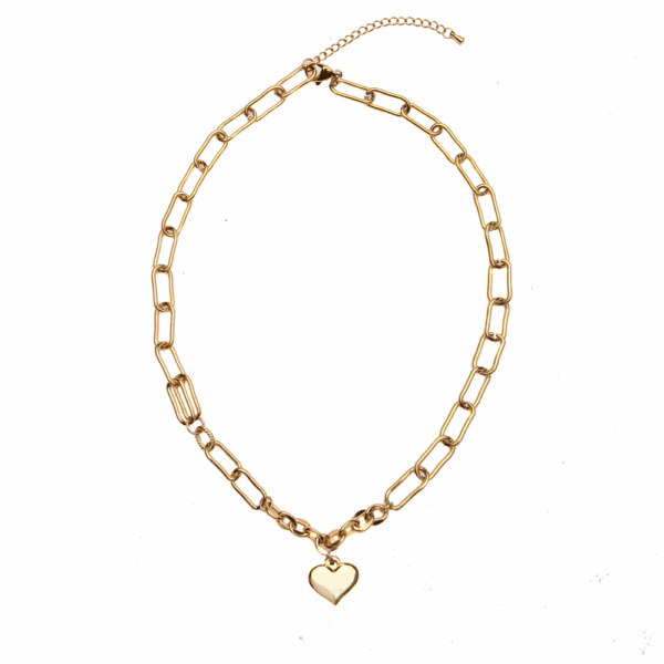 Gold Stainless steel Big LinkChain Heart Necklace