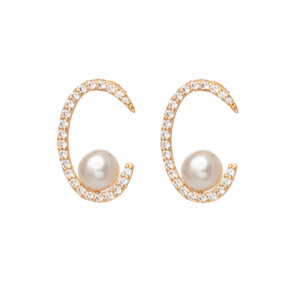 Gold Diamante Circle Pearl Earring