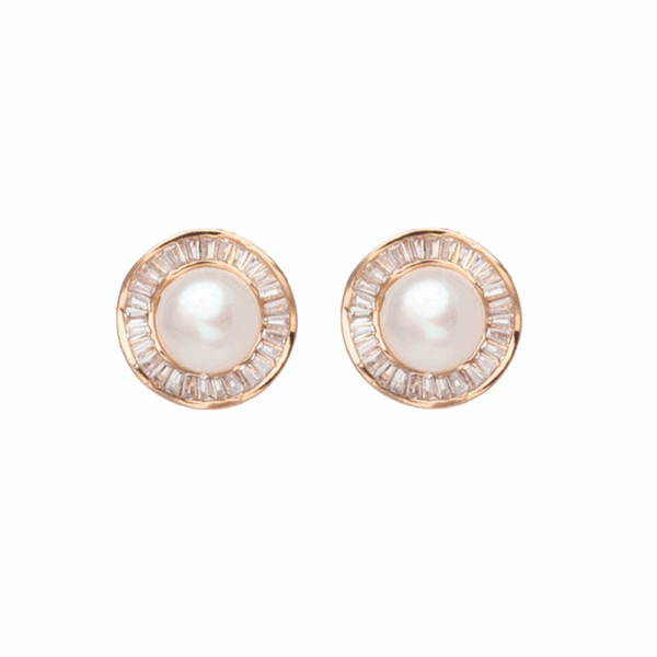 Gold Crystal circled Pearl Stud Earring