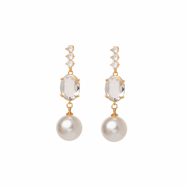 Gold Diamante Pearl Drop Earrings