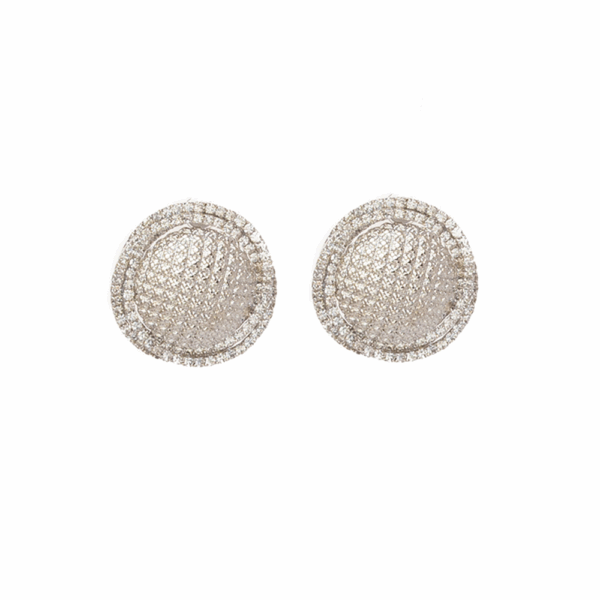 Gold Crystal Rimmed Textured Stud Earrings - Image 2