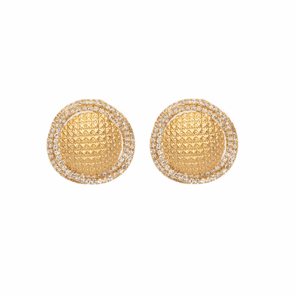 Gold Crystal Rimmed Textured Stud Earrings