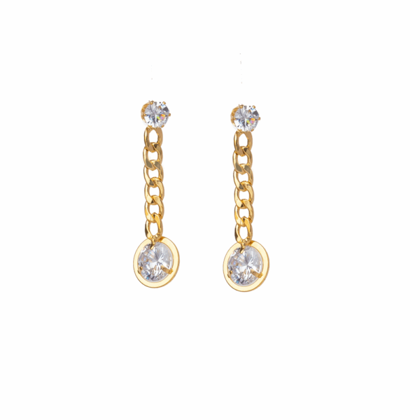 Gold Curb Chain Diamante Drop Earrings