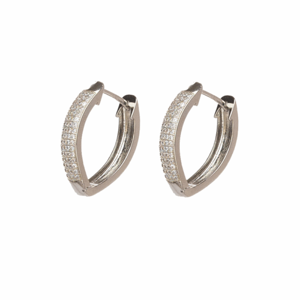 Silver Rounded V-Shape Cubic Zirconia Hoops