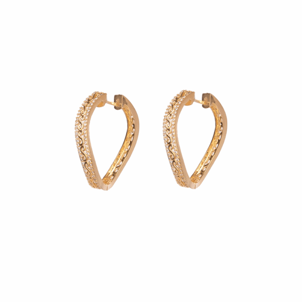 Gold Textured V-Shape Cubic Zirconia Hoops