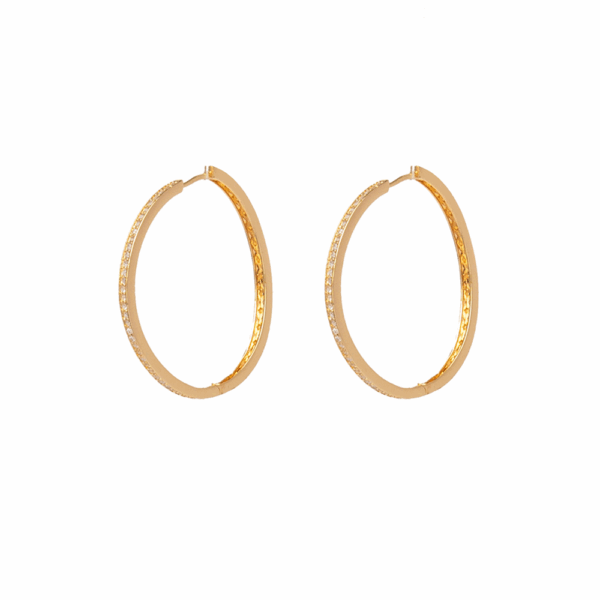 Gold Wave Cubic Zirconia Hoop Earrings