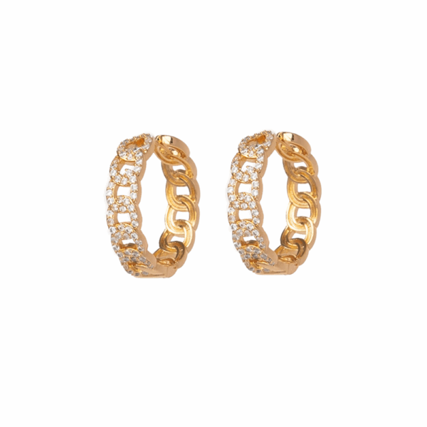 Gold Cubic Zirconia ChainLink Ear Hug Hoops