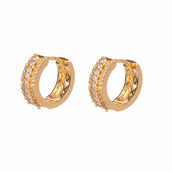 Gold Textured Line Crystal Ear Hug Hoops