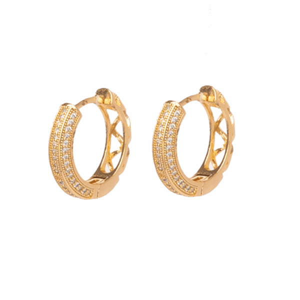 Gold Ribbed Crystal Ear Hug Hoops