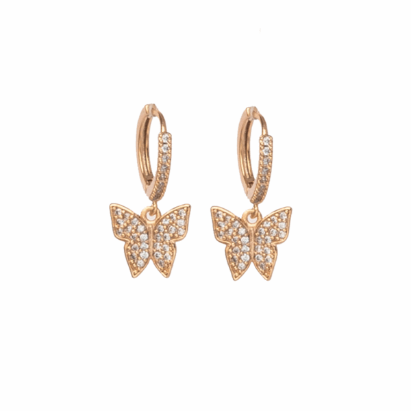 Gold Diamante Butterfly Drop Earrings