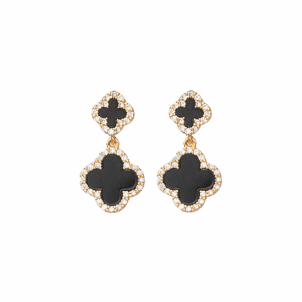Gold Black Double Flower Drop Earring