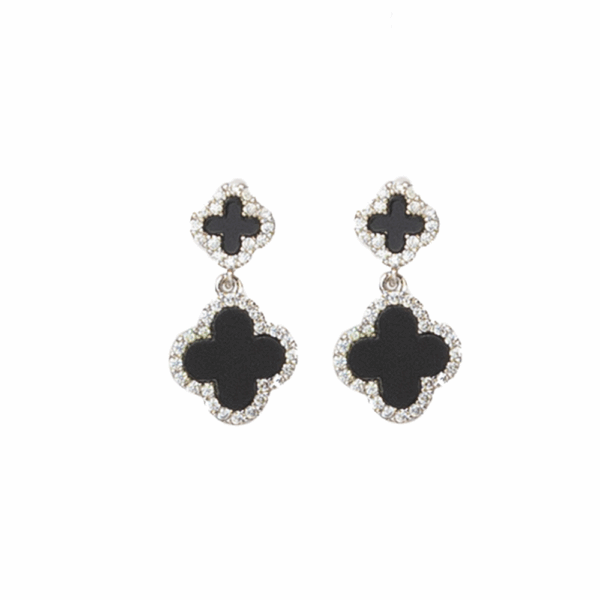 Gold Black Double Flower Drop Earring - Image 2