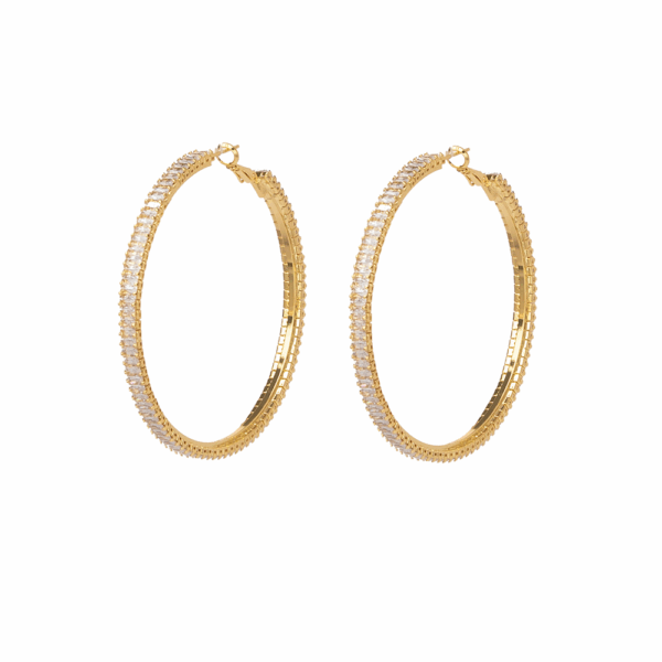 Gold Cubic Zirconia  Hoop Earrings 70mm
