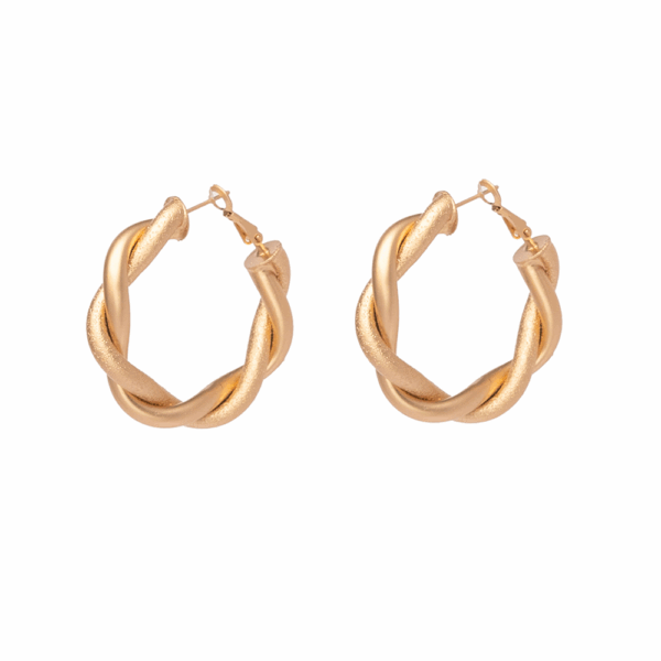 Gold Matt Plaited Hoop Earrings