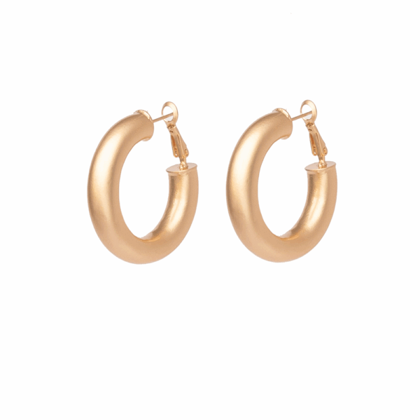 Gold Matt Puffy Round Hoop Earrings