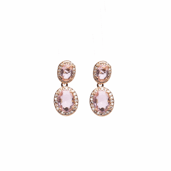 Pink Gold  Double Gemstone Drop Earrings