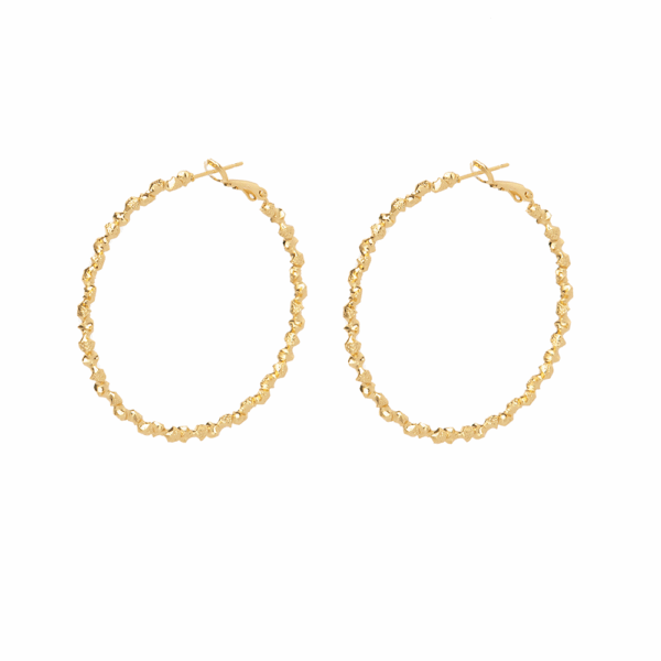 Gold Textured Hoop Earrings 70mm