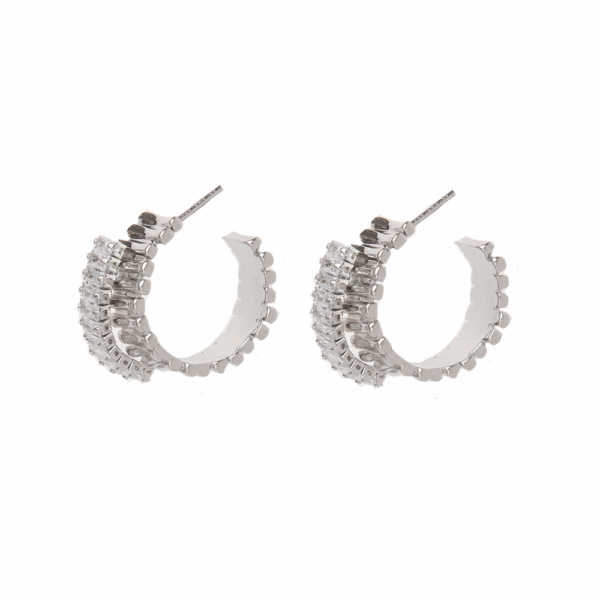 Gold  Double Curve Cubic Zirconia Hoop Earrings