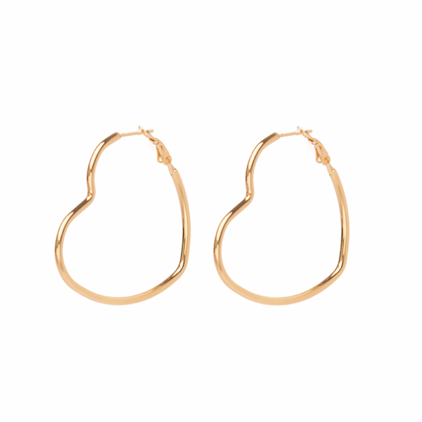 Gold Slim Heart Hoops Earrings 50mm