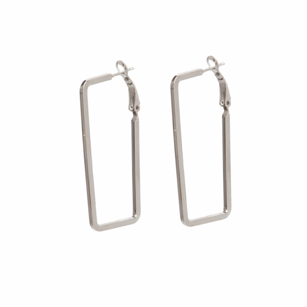 Gold Slim Rectangle Hoop Earrings - Image 2