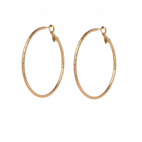 Gold Etched Hoop Earrings 80mm