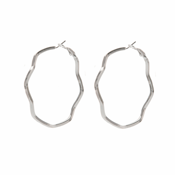 Silver Petal Outline Hoop Earrings 60mm