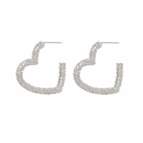Gold Silver Textured Heart Cut Out Earring - Image 2