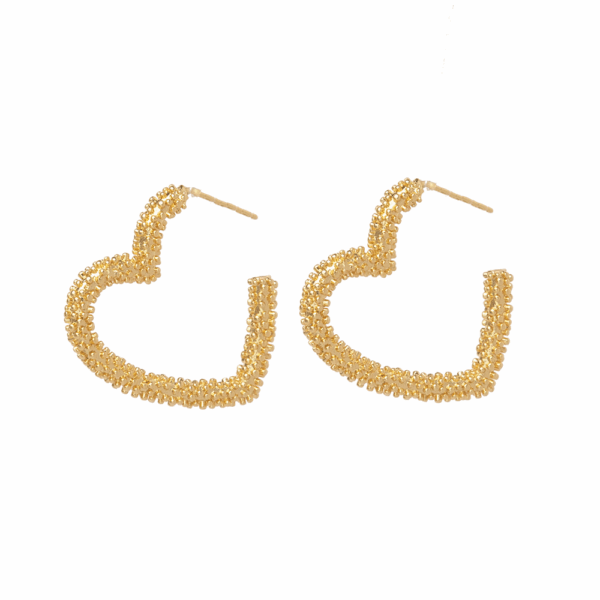 Gold Silver Textured Heart Cut Out Earring
