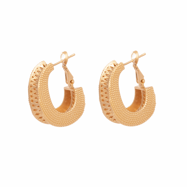 Gold Matt Textured Carved Earrings