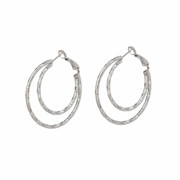 Silver Double Circle Etched Hoop Earrings