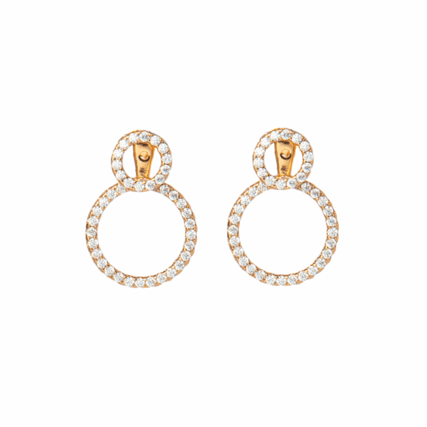 Gold Two Circle Cubic Zirconia Earrings