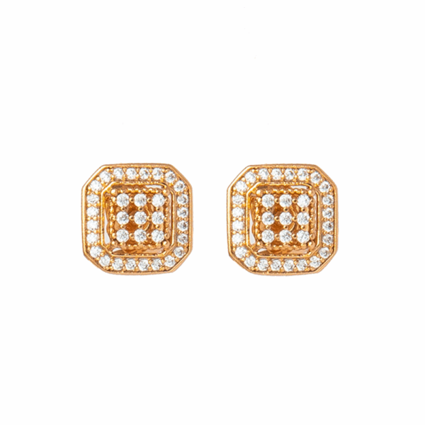 Gold Hexagon Crystal Stud Earrings