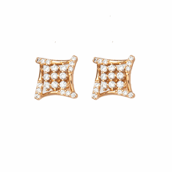 Gold Skewed Square Crystal Stud Earrings