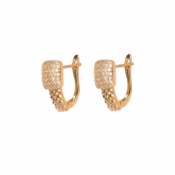 Gold  Cubic Zirconia Square Ear Hug Hoop Earrings