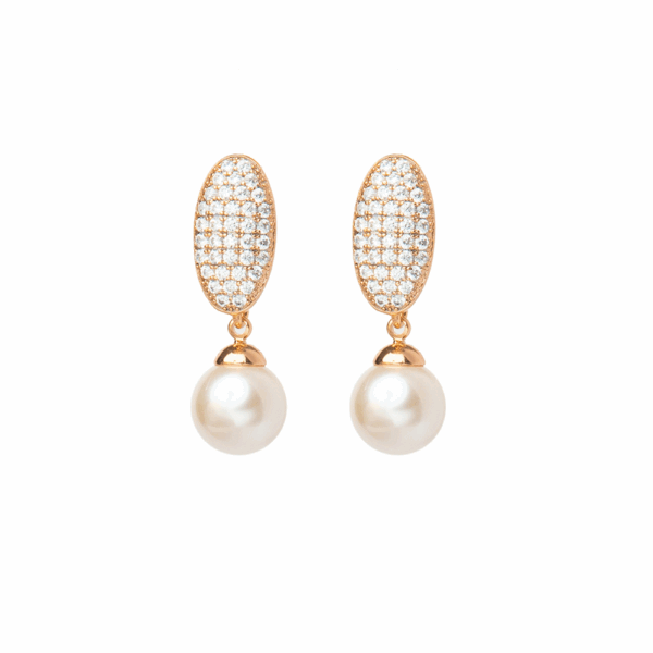 Gold Cubic Zirconia Pearl Drop  Earrings