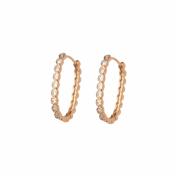 Gold Cupped Crystals Oval Hoop Earrings