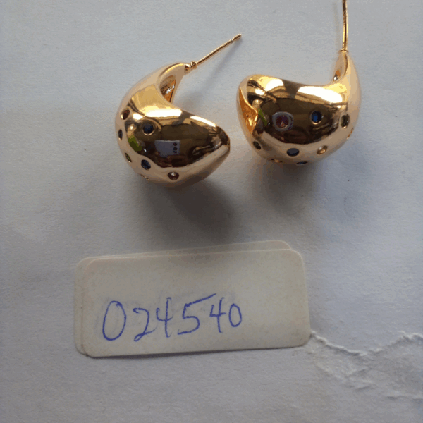 Gold Embellished Puffy Teardrop  Earrings