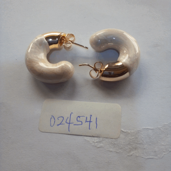 Gold Marbled White Bubble Hoop Earrings