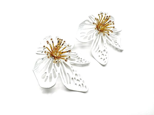 White Large Laser cut Flower Earrings