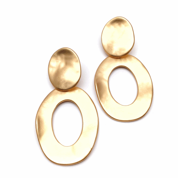 Gold Open Cut Oval Drop Earrings