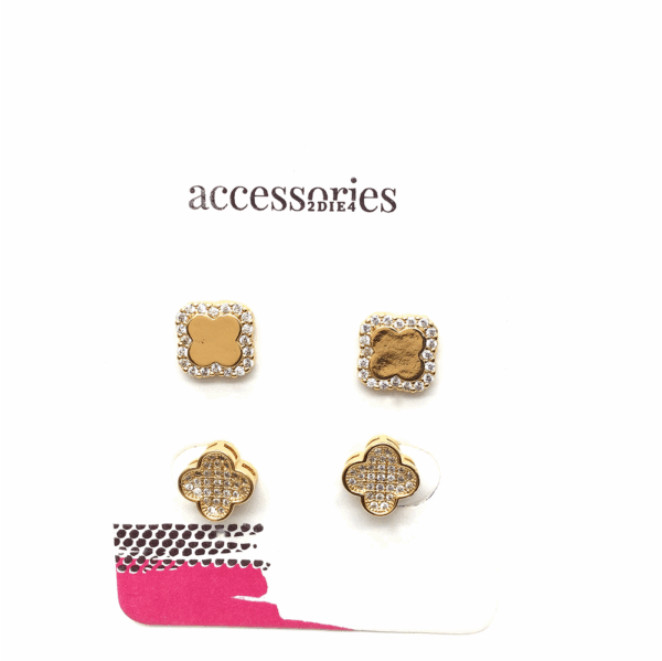 Gold  2pc Clover Stud Earrings