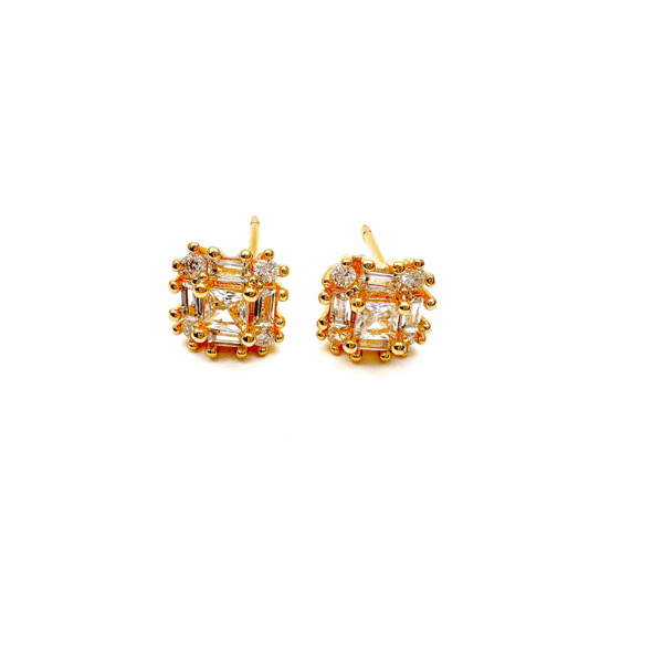 Gold Rectangle Cubic Zirconia Geo Stud