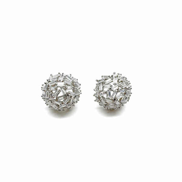 Silver Diamante Shards Ball Stud Earrings
