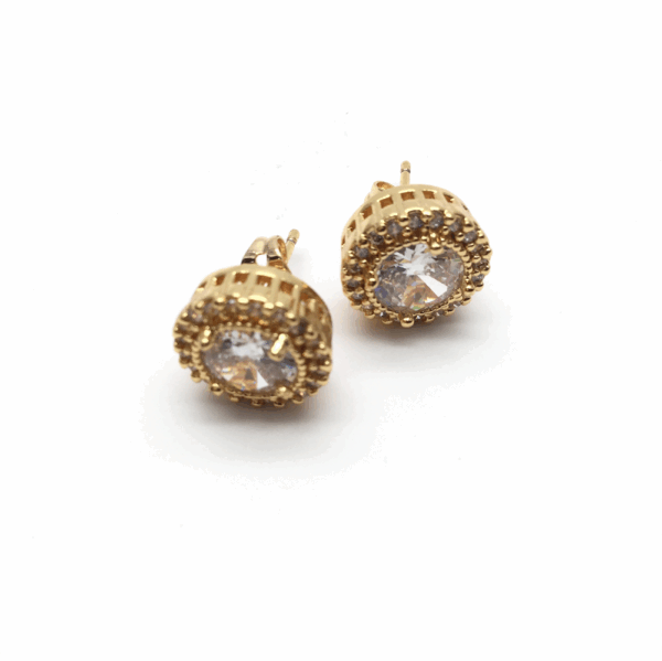 Gold Cubic Zirconia Raised Stud Earrings - Image 2