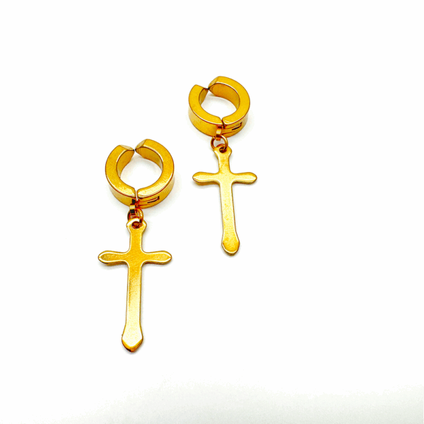 Gold Cross Dangle Ear Hugs