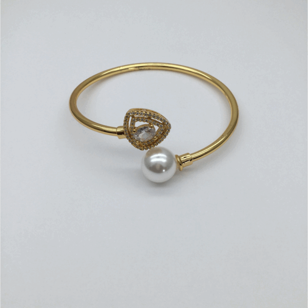 Gold  Open Geometric Pearl Tip Bangle