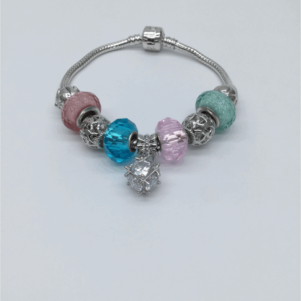 Silver Glass Beads Charm Bracelet