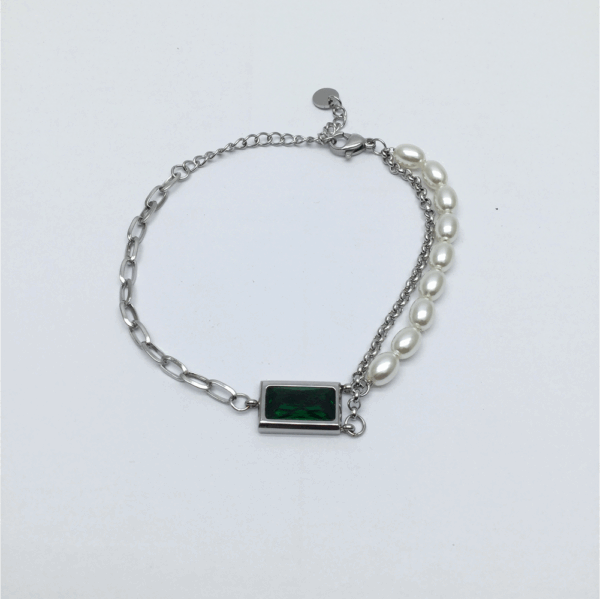 Stainless Steel Pearl Chain Diamante Bracelet - Image 2