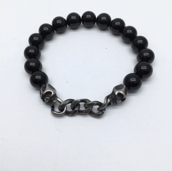Stainless Steel Black Onyx Bead Chain Bracelet